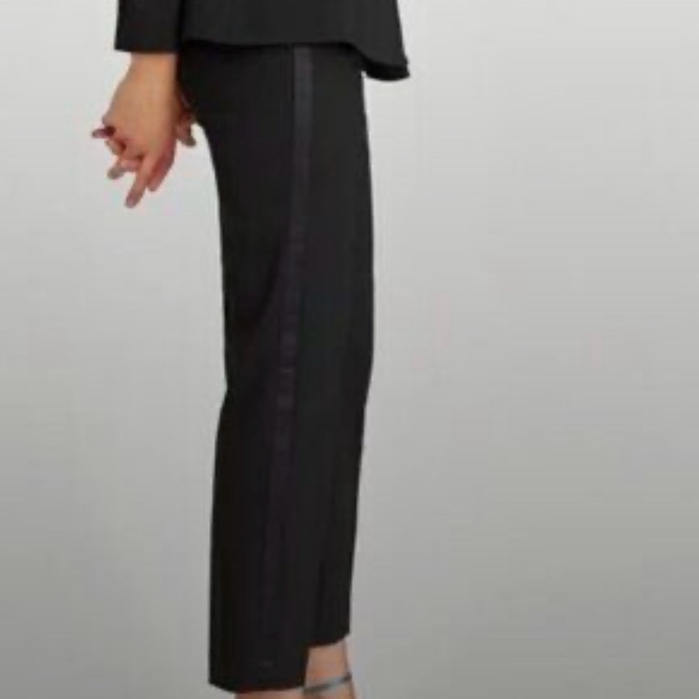 Zara women’s Black Dress tuxedo Pants with Satin waist band and leg Stripe